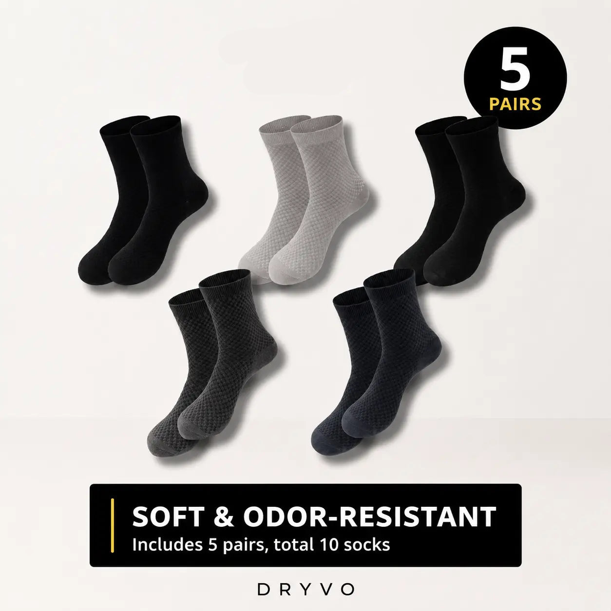 Anti-Odor Crew Socks – Pack of 5