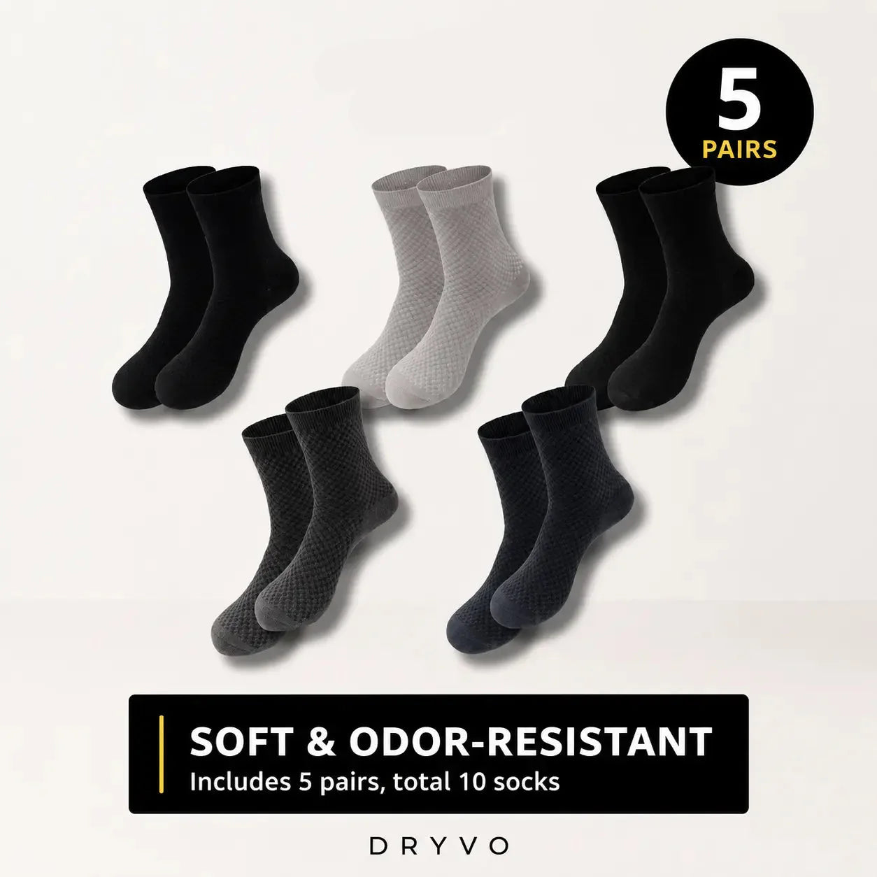 Anti-Odor Crew Socks – Pack of 5